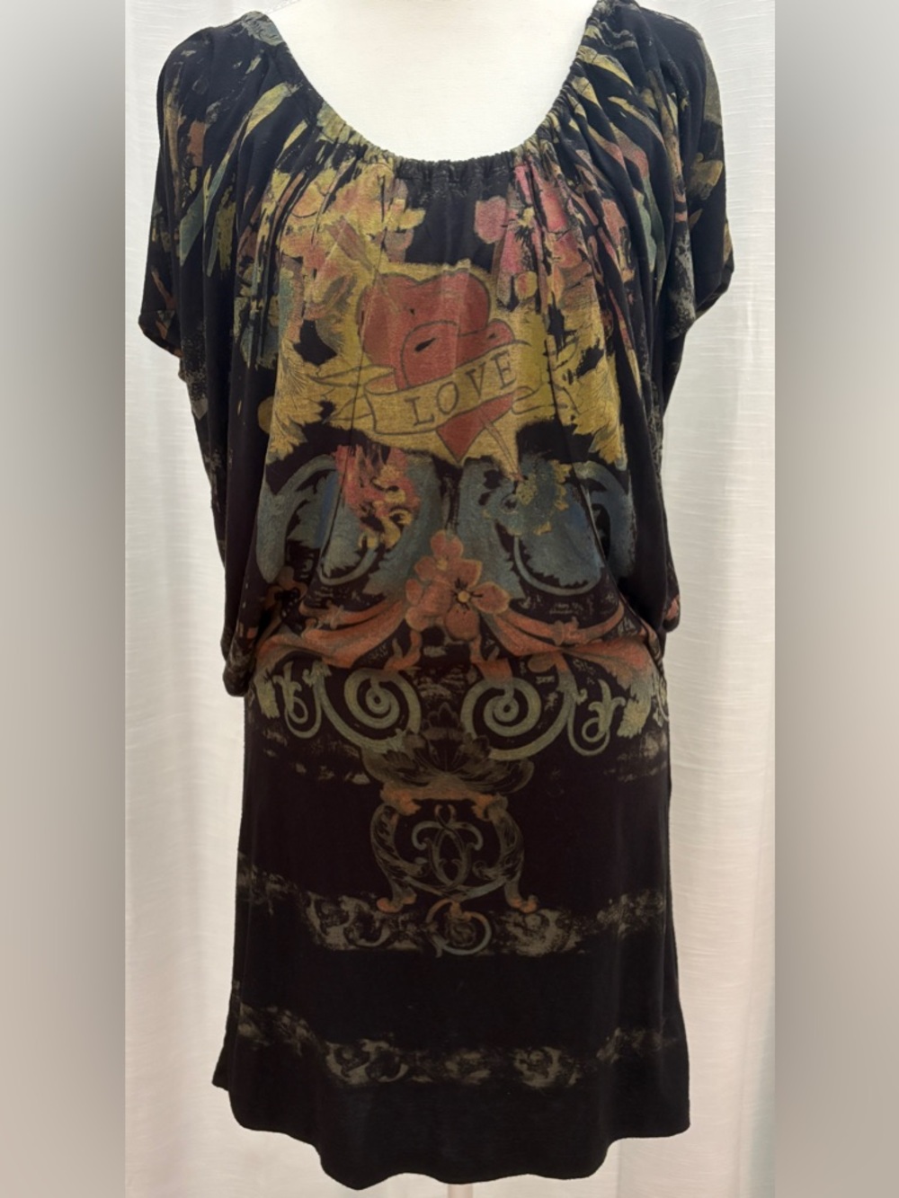 Elan Black and Olive Tie-Dye Knit Top
